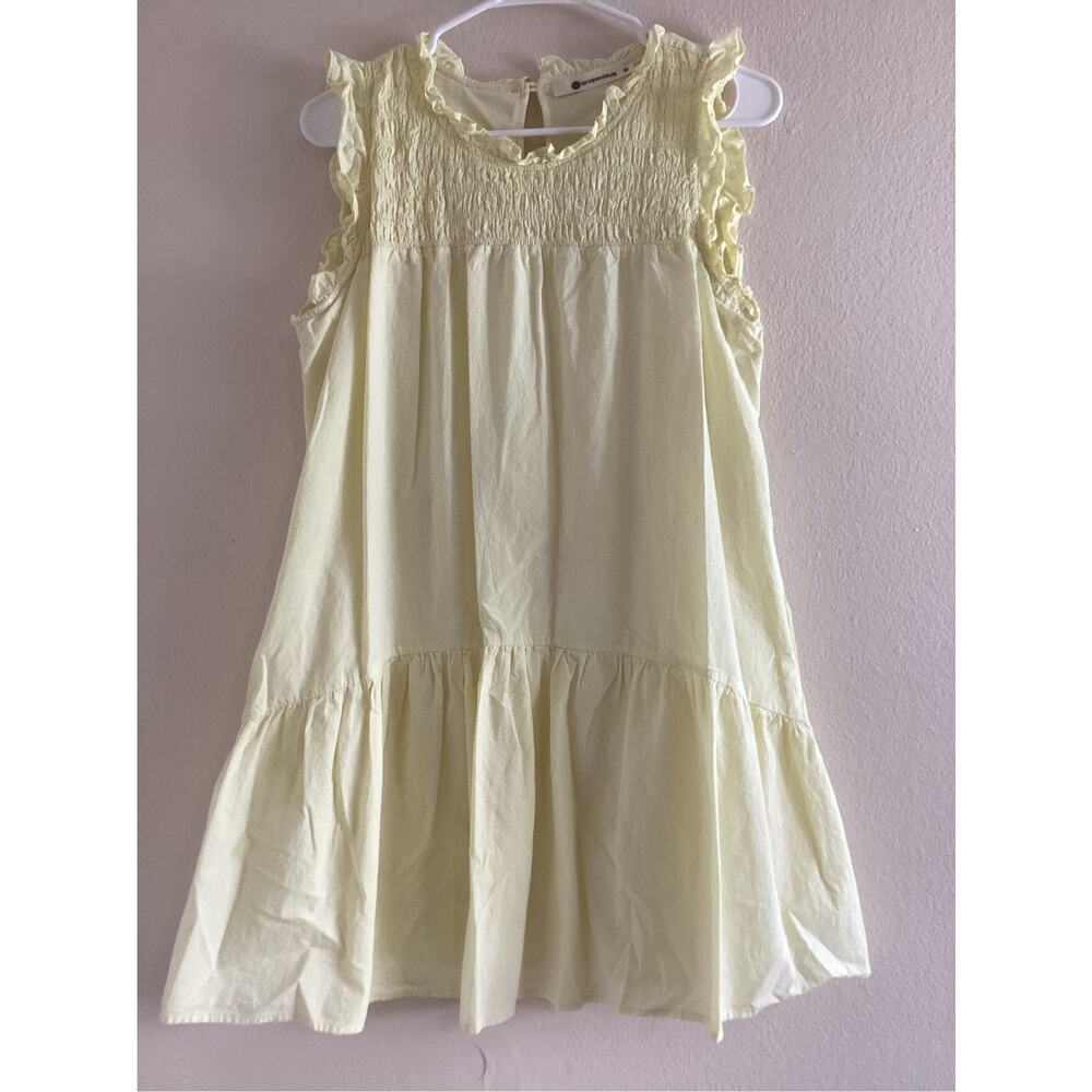 The Impeccable Pig Yellow Smocked  Style Dress Ruffle Sleeve Small
